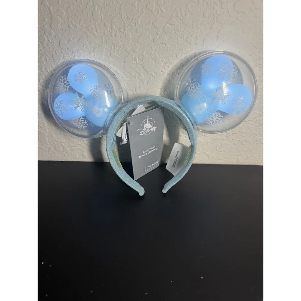 Disney Parks Light-Up Mickey Mouse Snow Globe Balloon Ear Headband NWT